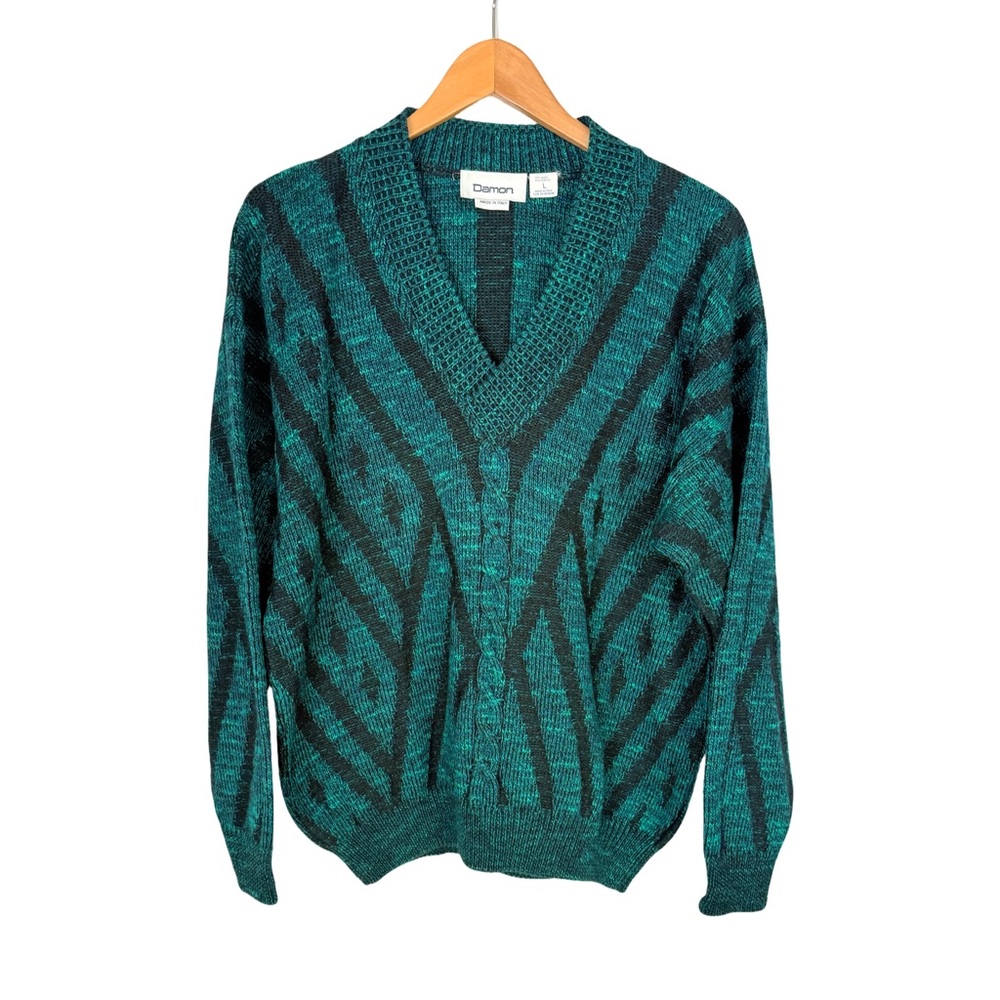 Vintage Damon of Italy V-neck Wool Blend Retro Preppy Sweater Men’s